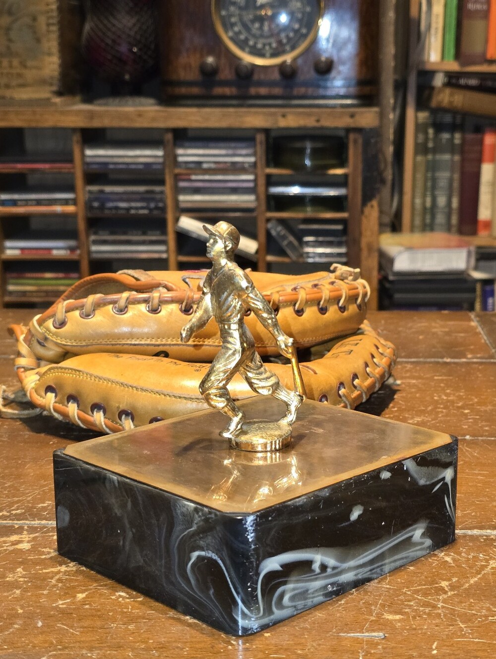 Antique Bakelite Change Tray Vintage Baseball Trophy Topper Valet Tray
